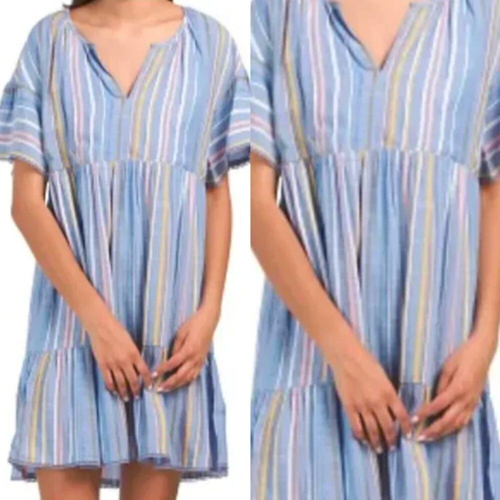 ☀️ ANTHROPOLOGIE DRA Blue Tiered Stripe Mini Dress